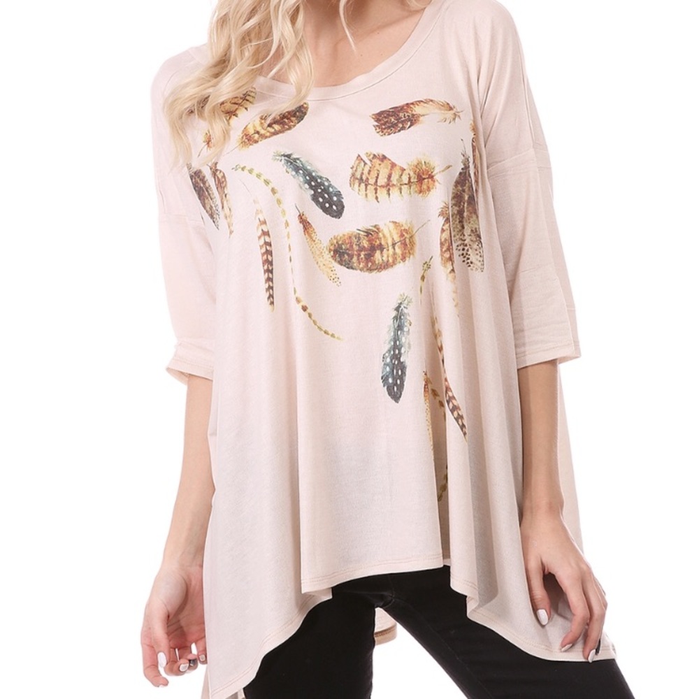 5 for $25 Neutral beige gray grey boho feather tunic tee top